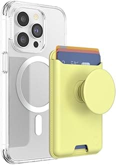 PopSockets Phone Wallet with Expanding Grip and Adapter Ring for MagSafe, Phone Card Holder, Wireless Charging Compatible, Wallet Compatible with MagSafe - Butter Yellow