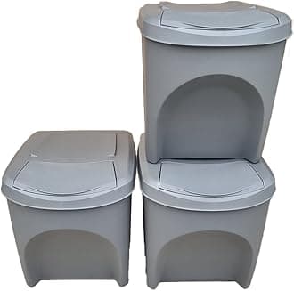 Large Stackable Recycling Bins Set of 3x25L (Brand KrysGo) - Customizable Lids with Recycling Stickers - Waste Sorting for Home, Kitchen, Office (Grey + Grey)