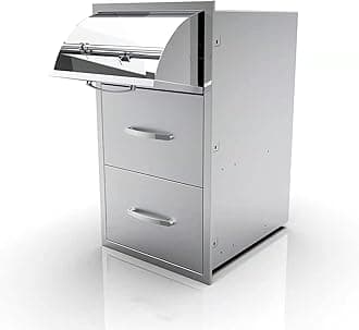 Outdoor Kitchen Double Drawer - Stainless Steel Access Drawers for BBQ Island or Grilling Station, Horizontal Mounting, 17W x 30H x 21D Inch