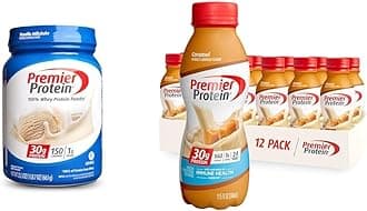 Powder & Premier Liquid Protein Shake, Caramel, 30g Protein, 1g Sugar, 24 Vitamins & Minerals, Nutrients to Support Immune Health 11.5 fl oz Bottle (12 Pack)