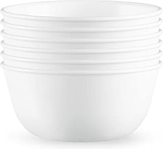 Vitrelle 28-oz Soup/Cereal Bowls Set of 6, Chip & Crack Resistant Dinnerware Bowls for Soup, Ramen, Cereal and More, Triple Layer Glass, Winter Frost White