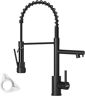 DAYONE Black Pull Down Kitchen Tap With Two Spouts - SUS304 Stainless Steel 360° Swivel Sink Mixer, 2025 Upgrade Commercial Faucet With 2 Mode, UK G1/2