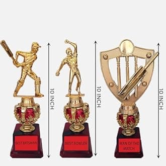 Gold Cricket Tourname Tournament Set of 3, Best Batsman Trophy, Best Bowler Trophy and Man of The Match