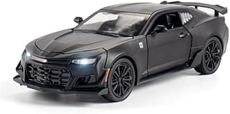 AMPEVA 1:24 Chevrolet Camaro Diecast Model Sports Car Alloy Metal Pull Back Die-Cast Car Pullback Toy with Openable Doors Light and Music Gift Toys for Kids - Black