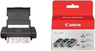 Canon PIXMA TR150 Wireless Mobile Printer with Airprint and Cloud Compatible, Black with PGI-35 Twin Black & CLI-36 Color Ink (1509B007AB/AE)