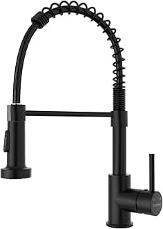 DAYONE Matte Black Kitchen Sink Taps with Pull Down Sprayer, Spring Kitchen Mixer Tap with 2 Modes Spray, 360° Swivel High Arc Single Lever Commercial Kitchen Sink Taps, UK Standard Kitchen Faucet