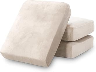 PrinceDeco Stretch Velvet Couch Cushion Covers for Individual Cushions Sofa Cushion Covers Seat Cushion Cover, Sofa Covers Washable, Cushion Sofa Covers for Sectional Couch - Ivory