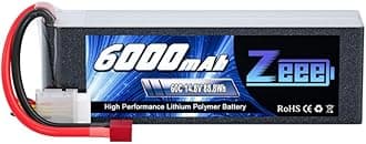 4S Lipo Battery 6000mAh 60C 14.8V Soft Case Battery with T Connector Compatible with RC Plane Quadcopter Airplane Helicopter Car Truck Boat