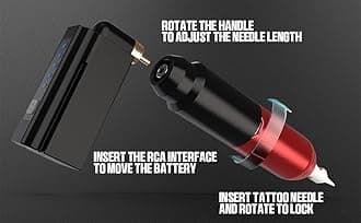 Tattoo Kit Wireless Professional Tattoo Gun Beginner Rotary Tattoo Machine with 1500mAh Power Supply and LCD Display, Red