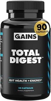 Gains in Bulk Total Digest, Digestive Enzymes, Prebiotics and Probiotics for Digestive Health, Bloating Support, Gut Health for Women and Men, Promotes Protein, Carb and Fat Digestion, 90 Capsules