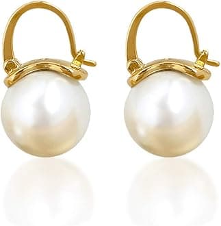OwMell Elegant 925 Sterling Silver Pearl Drop Earrings Dangle Stud Gold Plated Earrings for Women Large Size 12mm