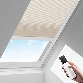 Zshine Motorized Cellular Shades Cordless Honeycomb Blinds Light Filtering Fabric Window Shades for Skylight (93020C Khaki)