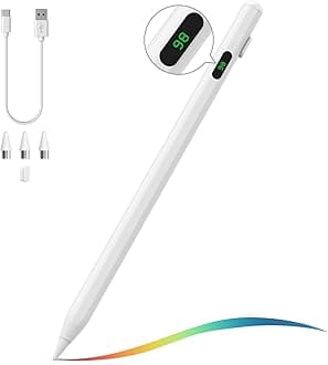 Stylus Pen for Touch Screen, Active Universal Stylus Pen Compatible with iPad/iPhone/Samsung(Non-S Pen) and Other iOS/Android Smartphone and Tablet Devices Tablet Pencil with Power Display, White