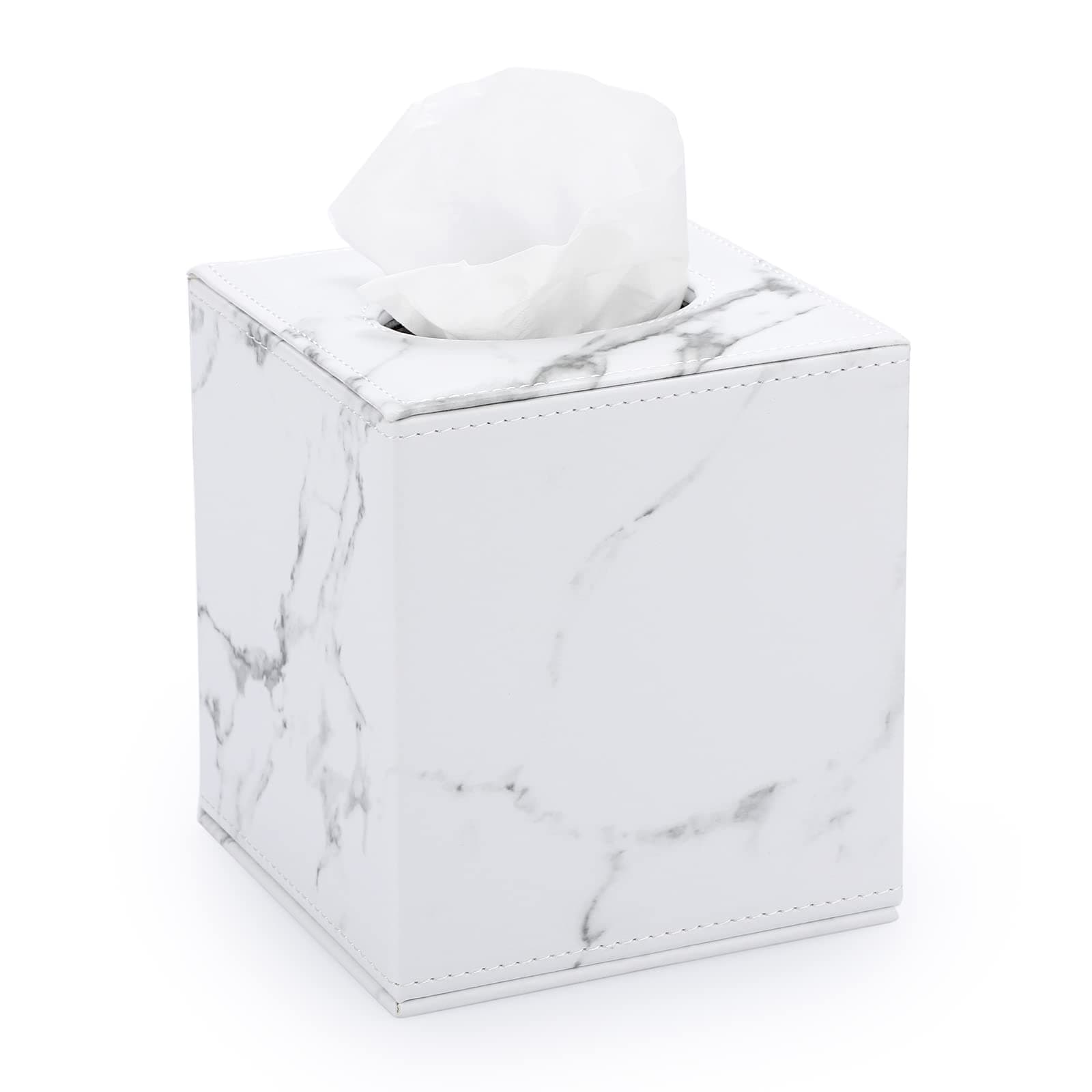 Square PU Tissue Box Cover Marble White