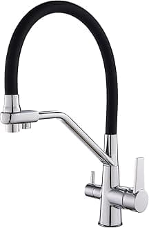 3 Way Kitchen Taps with Silicone Pull Out Spray, Drinking Purifier Water Tap Sink Mixer 360°Swivel Spout Chrome
