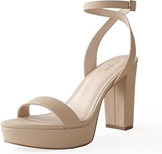 Ankis Platform Heels for Women 4 Inches Chunky Heels Sandals for Women Comfy Open Toe Block Heeled Sandals Nude White Silver Gold Black Ankle Strappy Heels