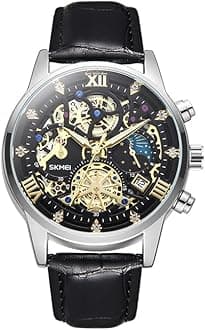 SKMEI Watches for Men Leather Band Easy Read Big Face Casual Fashion Waterproof Analog Quartz Dress Luminous Luxury Fathers Gifts Black Blue Wrist Watch