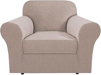 H.VERSAILTEX Small Armchair Cover 2 Piece Chair Covers for Living Room Furniture Cover Suit for T Cushion/Box Cushion, Spandex Jacquard Fabric Small Checks(Armchair-Standard, Sand)