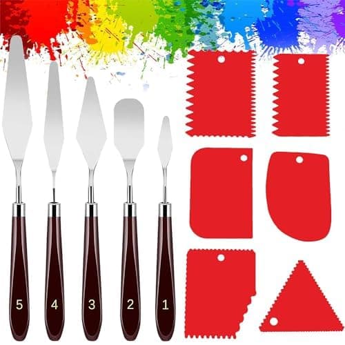 Lonimia Palette Knife Set, 11 Pieces Structural Paste Fine Spatula 6 5 Oil Painting Glue Application For Painting, Art Supplies (5Pcs)