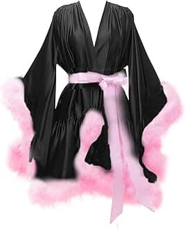 yinyyinhs Women's Feather Robe Silk Satin Bridal Dressing Gowns Short Nightgown Bathrobe Sleepwear Maternity Photoshoot Robe