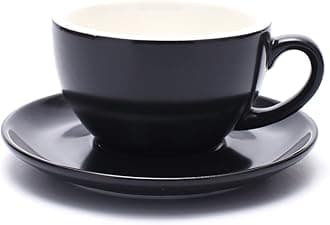 Latte Art Cup and Saucer Fine Porcelain for Latte & Cappuccino, Mate for Coffee Shop and Barista (Matte Black, 10.5 oz)