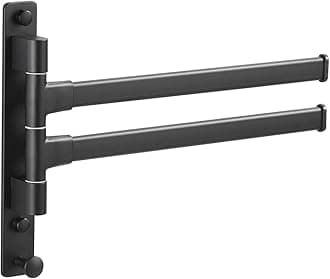 Swivel Hand Towel Bar Bathroom Swing Hanger Towel Rack Holder Matte Black Finish, Wall Mounted, 2-Arm