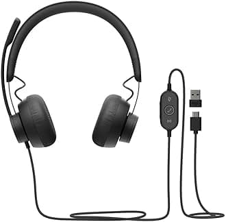 Logitech Zone 750 Wired Over-Ear Headset with advanced noise-cancelling microphone, simple USB-C and included USB-A adapter, plug-and-play compatibility for all devices - Grey