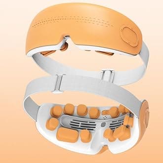 Eye Massager with Heat & Cooling, Voice Control Eyeris Massager, Eyes Care with 5 Massage Modes, Smart Eye Mask for Relax Eyes, Reduce Eyes Strain, Mothers Day Birthday Gift (Orange, Only Steam)