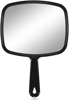 PROTECLE Large Hand Mirror, Salon Barber Hairdressing Handheld Mirror with Handle (Square Black 26cm x 19cm)