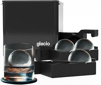 glacio Premium Quad Clear Ice Sphere - Whiskey Ice Ball Maker Large 2.5 Inches - Crystal Clear Ice Maker Sphere - Sphere Ice Mold Maker - Premium Clear Ice Ball Maker Mold Prepares 4 Balls