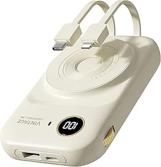 Magnetic Wireless Power Bank Fast Charging 10000Mah Magnetic Portable Charger Built in Cables PD 20W Battery Pack with USB-C Cable Compatible with iPhone 14/13/12/Pro/Mini/Pro Max, iPad, AirPods-White