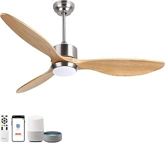 Ovlaim Wood Ceiling Fan 52 Inch with LED Light & Remote Control, 3 Reversible Natural Timber Blades 6 Speeds, 3 Color Temperature Changeable, Quiet DC Motor for Living Room, Bedroom - Silver/Burlywood