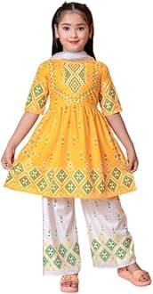 Girl's Ethnic Kurta and Straight Pant Set with Silky Dupatta