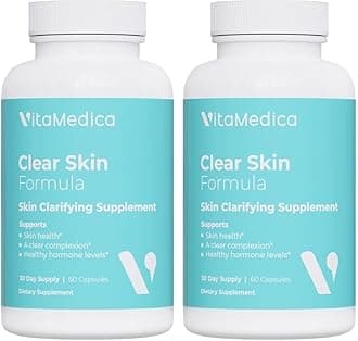 VitaMedica Clear Skin Vitamin Formula | Noncystic Acne Supplement for Skin Clearing | Breakout Treatment for Women and Men | Vitamins A, C, E, Selenium, Chromium, and Zinc for Skin Health | 2 Pack