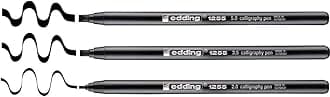 edding 1255 calligraphy pen - black - 3 pens - calligraphy nib 2 - 5 mm - fibre pens for paper, wood, terracotta, canvas - hand lettering, bullet journals, thank you cards, calligraphy books