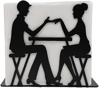 2Pcs Napkin Holders for Table, Black Farmhouse Kitchen Cocktail Dining Paper Napkin Holder, Stainless Steel Napkin Dispenser Holder Ideal Valentine's Day gift Black(Couple Theme)
