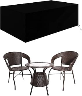 Polyester Indoor Outdoor Table Cover, 2-Chair 1-Middle Patio Dust Waterproof Covers Garden Furniture Balcony|Living Room Table Set Cover (Black)