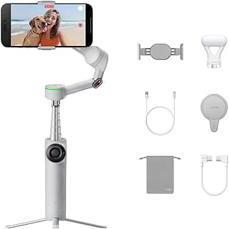 Insta360 Flow 2 Pro Creator Bundle Grey - Foldable AI Phone Gimbal, Apple DockKit, 360º Pan Tracking, Free Tilt Mode, Built-in Tripod/Selfie Stick, Portable Vlog/Travel Stabilizer, Spotlight, MagSafe