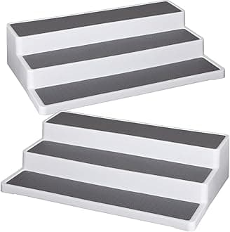 Primeway® Plastic Tpr Pack of 2 Pcs | 3 Step Countertop Spice Rack | Non Skid Tiered Shelf Kitchen Organizer | Pantry | Cabinet | Fridge Rack | Bathroom Rack | 37x24x8.5cm | 2 Pcs