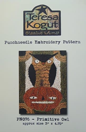 Primitive Owl Jack O Lantern Halloween PN076 Punchneedle Punch Needle Embroidery Teresa Kogut Pattern