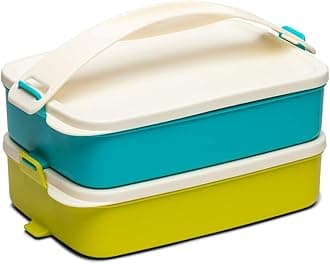 Tupperware Plastic Airtight Lunch Box, 3 Compartment Tiffin with Handle & Push Lock, Tiffin Box for Travelling, School, Collagte, Kids & Office 900ml 2pc (Multicolou