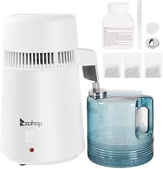 4L Water Distiller, Countertop Distilled Water Machine w/Container BPA-Free, 750W Water Purifier Machine Stainless Steel Interior, Water Filter Machine Distilling Pure Water Maker for Home Humidifier