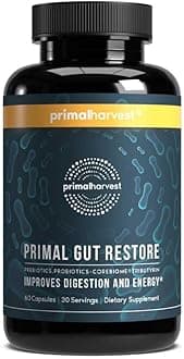 Primal Harvest Restore for Gut Health , Gut Restore w/POSTbiotics, PREbiotics and PRObiotics for Women and Men, 60 CT - Digestion, Colon Cleanse, Immunity Support - Helps Leaky Gut Repair