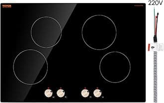 Induction Cooktop, 6600W Electric Countertop Burner, 4 Burner Knob Control Stove, Built-in Induction Cooktop with 12 Temperature Settings, Glass Surface, Auto Shut-Off