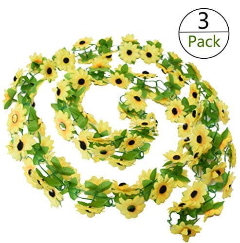 Yesier 3 Pack Plastic Artificial Sunflowers Hanging Vine String Plant Fake Silk Home Party Wedding (Yellow Sunflowers)