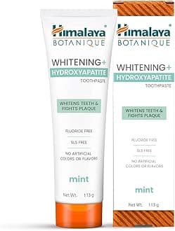 Himalaya Botanique Whitening+ Hydroxyapatite Toothpaste, 113g | Natural Remineralization and Whitening | Fluoride and SLS free | Organic Herbs
