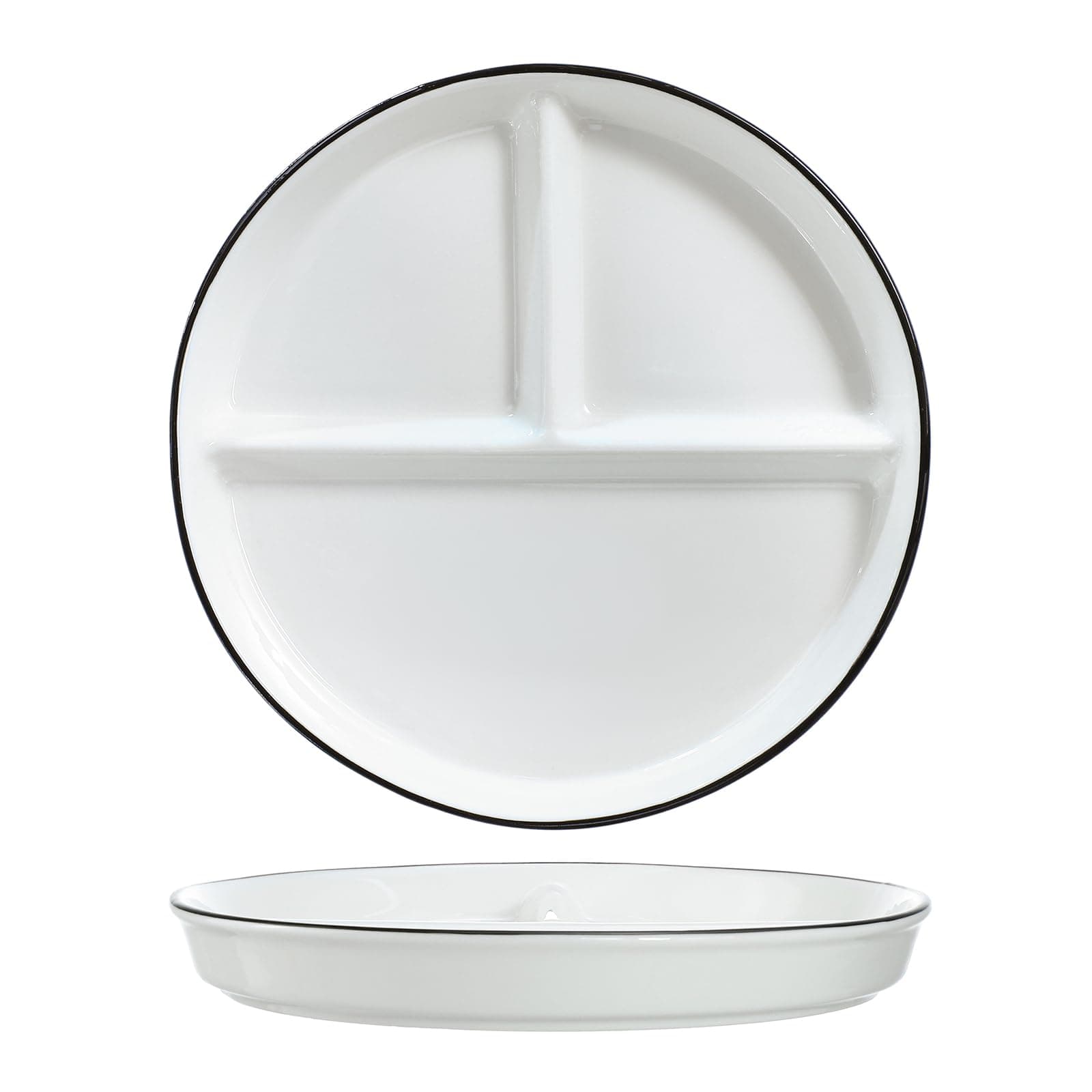 SOCOSY Ceramic 3-Compartment Portion Control Plate Divided Dish Platters, Divided Dessert Plate Salad Plate Dinner Plate Snack Dishes, Appetizer Serving Trays, 1 PCS-White-8 Inch