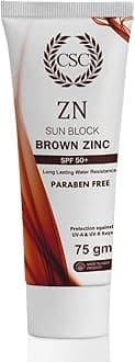 CSC Zn Sunblock Brown Zinc Oxide Cream - Spf 50+ Broad Spectrum Sports Sunscreen For Oily Skin Type Sweat & Water Resistant, Paraben Sulphate Free, 75G