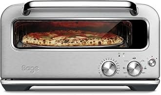 The Smart Oven Pizzaiolo - Brick Oven for Wood Fired Style Pizza - Leopard Spotted Crust 400°C, 7 Presets & Manual Mode - Peel & Pan included - Brushed Stainless Steel