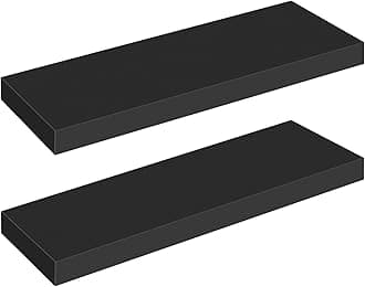 HOOBRO Floating Shelves, Wall Shelves Set of 2, Wall Mounted Shelves, 60cm, Wall Display Racks, Decorative Hanging Shelf, Wooden Shelves, for Bathroom, Bedroom, Kitchen, Office, Black EBK60BJ01